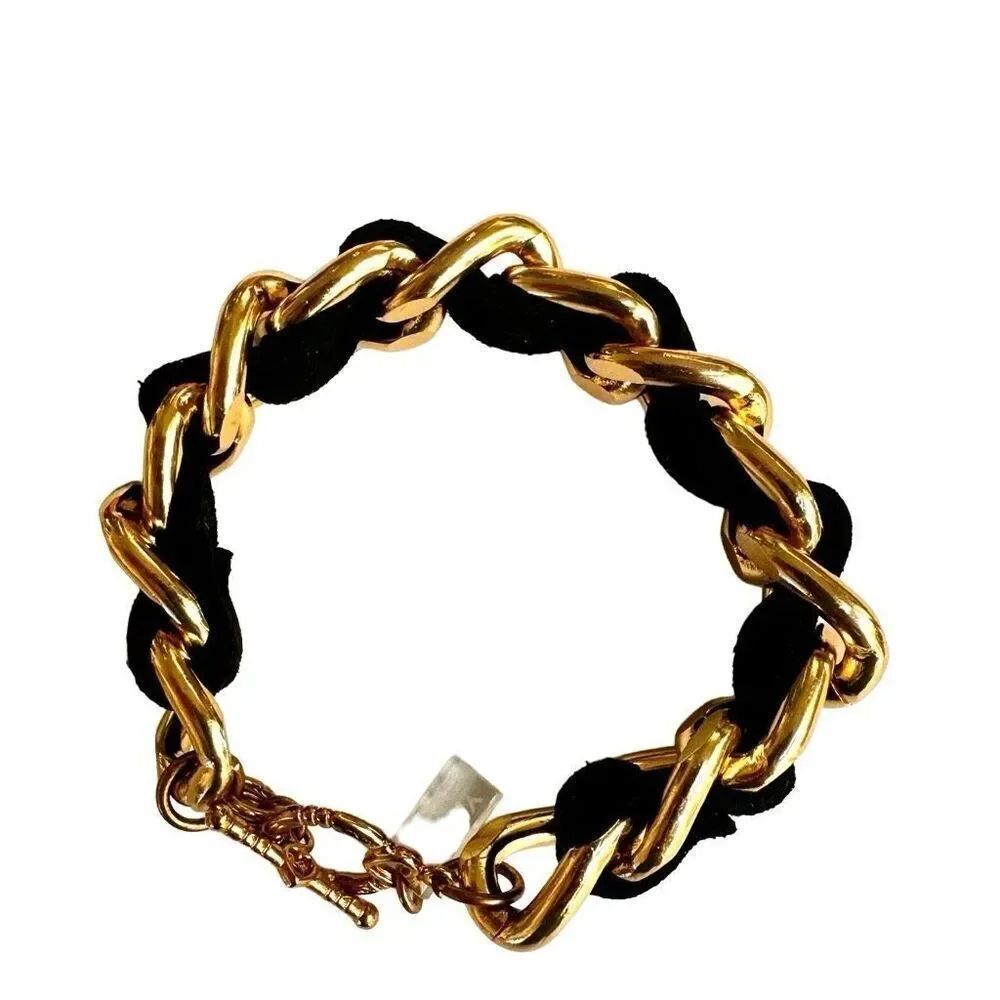 Mikay Love gold tone black suede chain bracelet